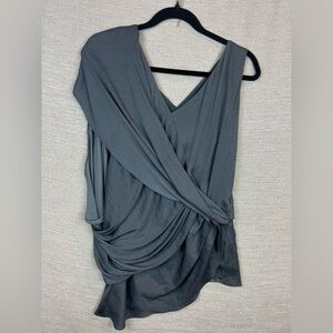 Helmut Lang Size M Asymmetrical Drape Gray Designer Career Blouse